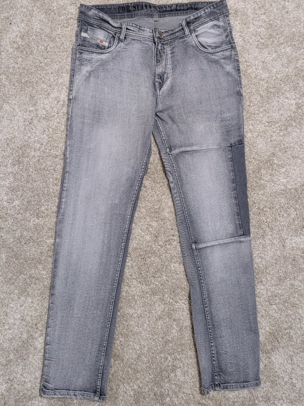 Diesel Jeans 36 Krooley Gray Wash Distressed Paneled Slim Carrot Leg Denim City